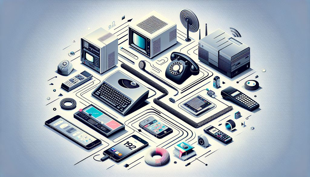 Grafika przedstawiająca urządzenia multimedialne i telekomunikacyjne
